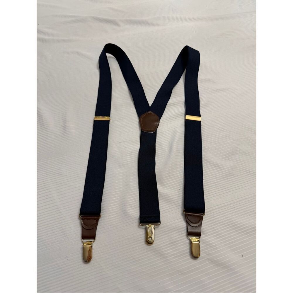 Pelican USA Vintage Navy Blue Clip Suspenders Braces Gold Hardware